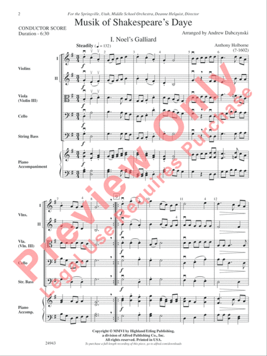 Musik of Shakespeare's Daye String Orchestra scores gallery preview page 3