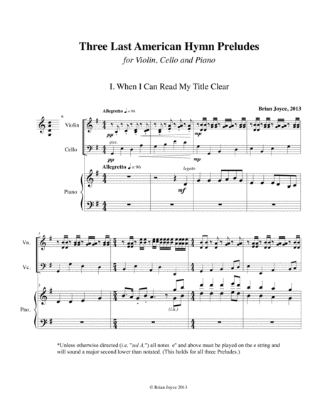 Three Last American Hymn Preludes for Violin, Cello and Piano image number null