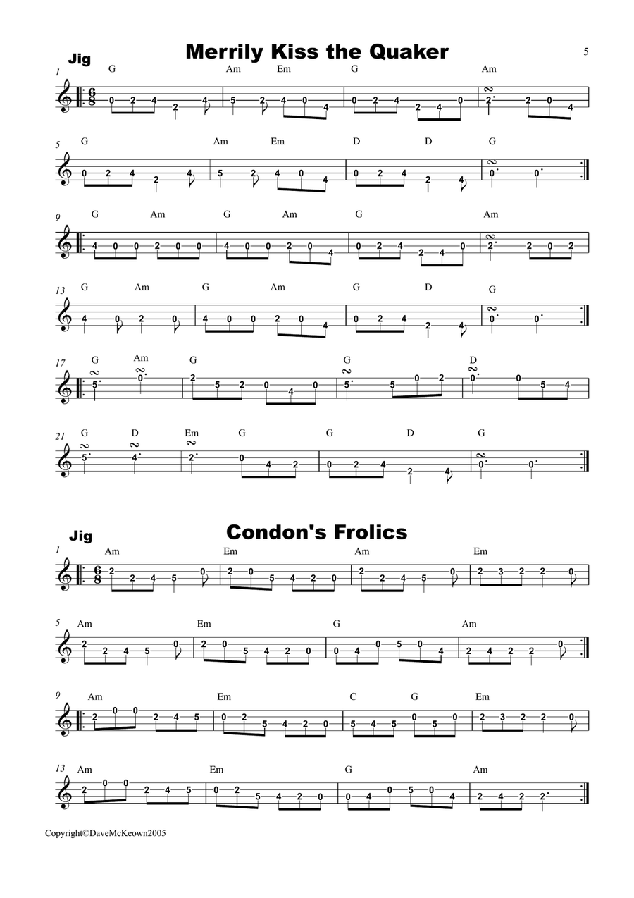 Irish Dance Music Vol.1 for 4 String Banjo Tab CGDA; 40 Jigs, Reels, Hornpipes and more.... 4-String Banjo scores gallery preview page 5