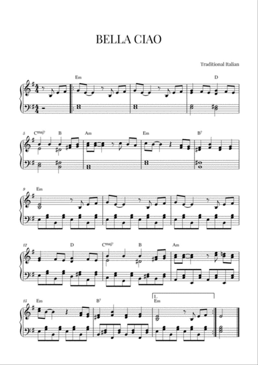 Bella ciao accordion online sheet music