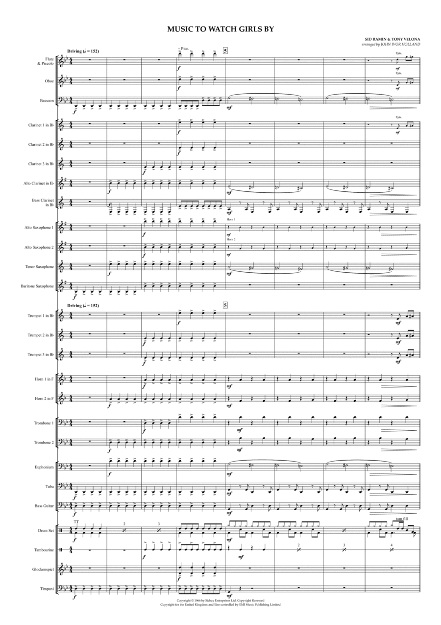 Music To Watch Girls By Concert Band scores gallery preview page 1
