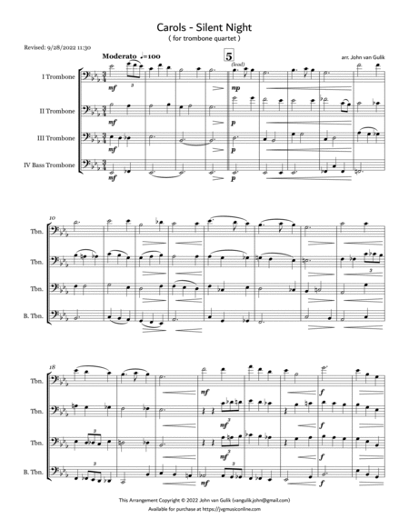 Silent Night - Carols - Trombone Quartet image number null