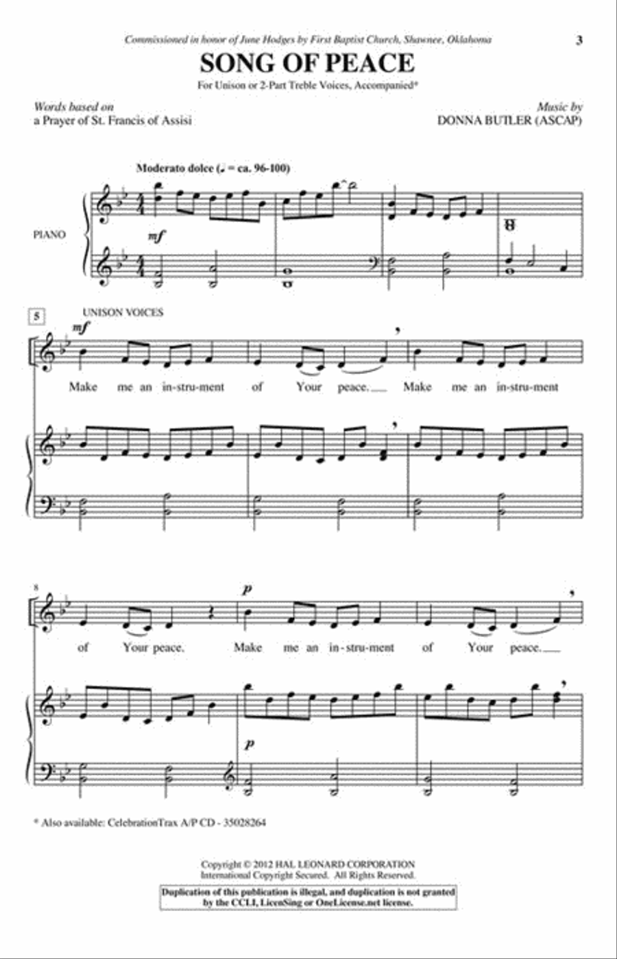 Song of Peace Unison Choir scores gallery preview page 2