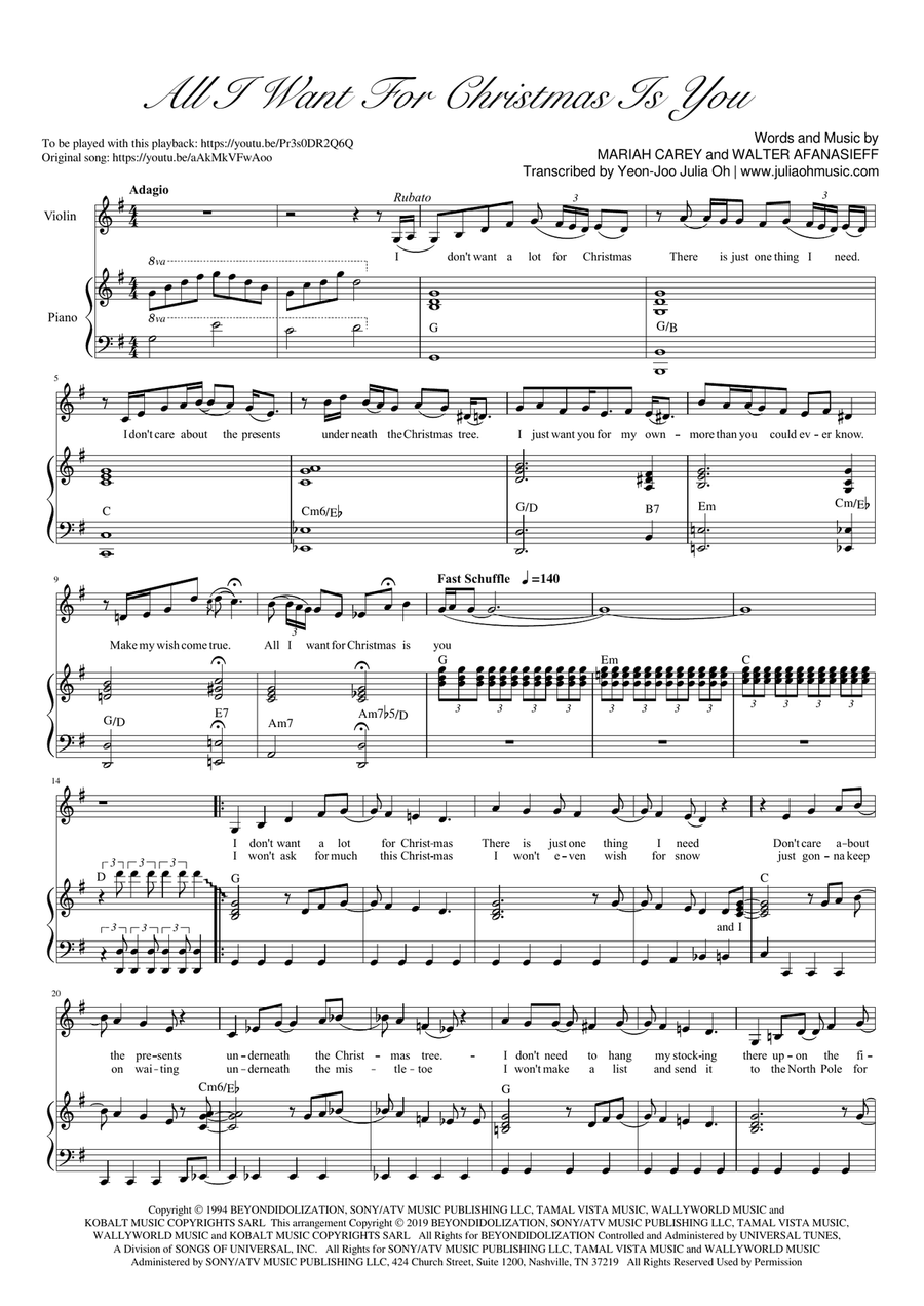 All I Want For Christmas Is You Violin Solo scores gallery preview page 1