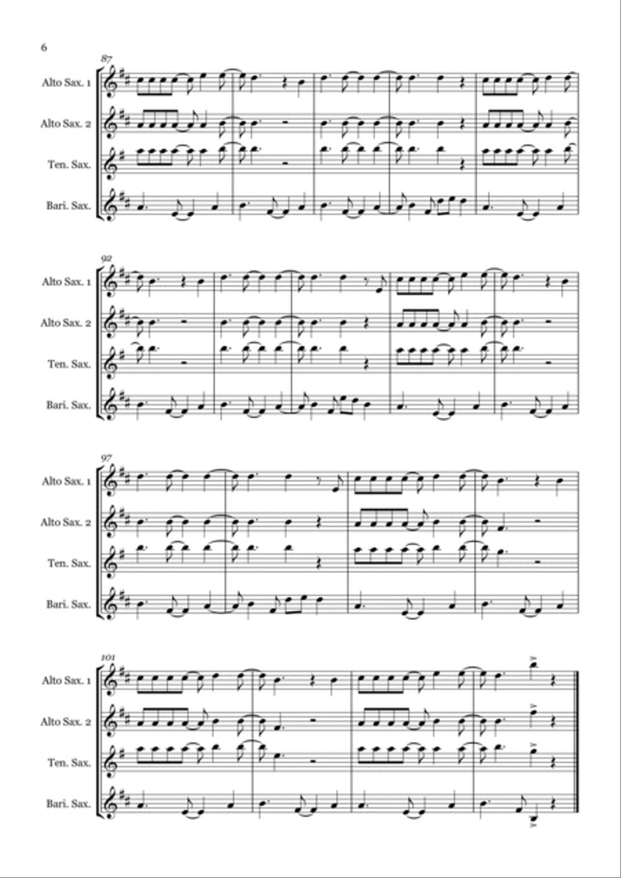 Livin' La Vida Loca Saxophone Quartet scores gallery preview page 6