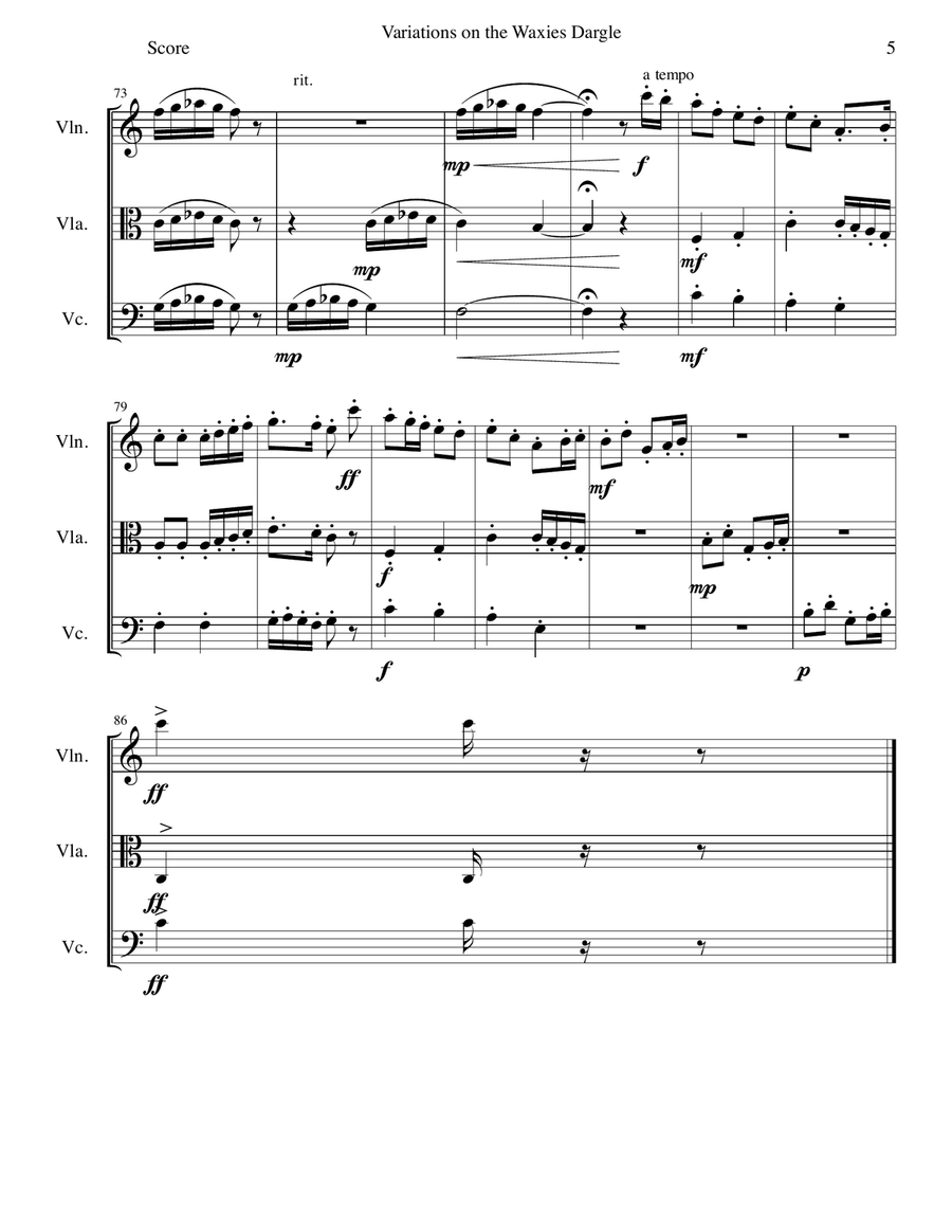 Variations on The Waxies' Dargle (or The girl I left behind me) for string trio String Trio scores gallery preview page 5