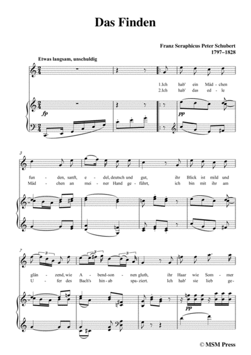 Schubert-Das Finden,in C Major,for Voice&Piano image number null