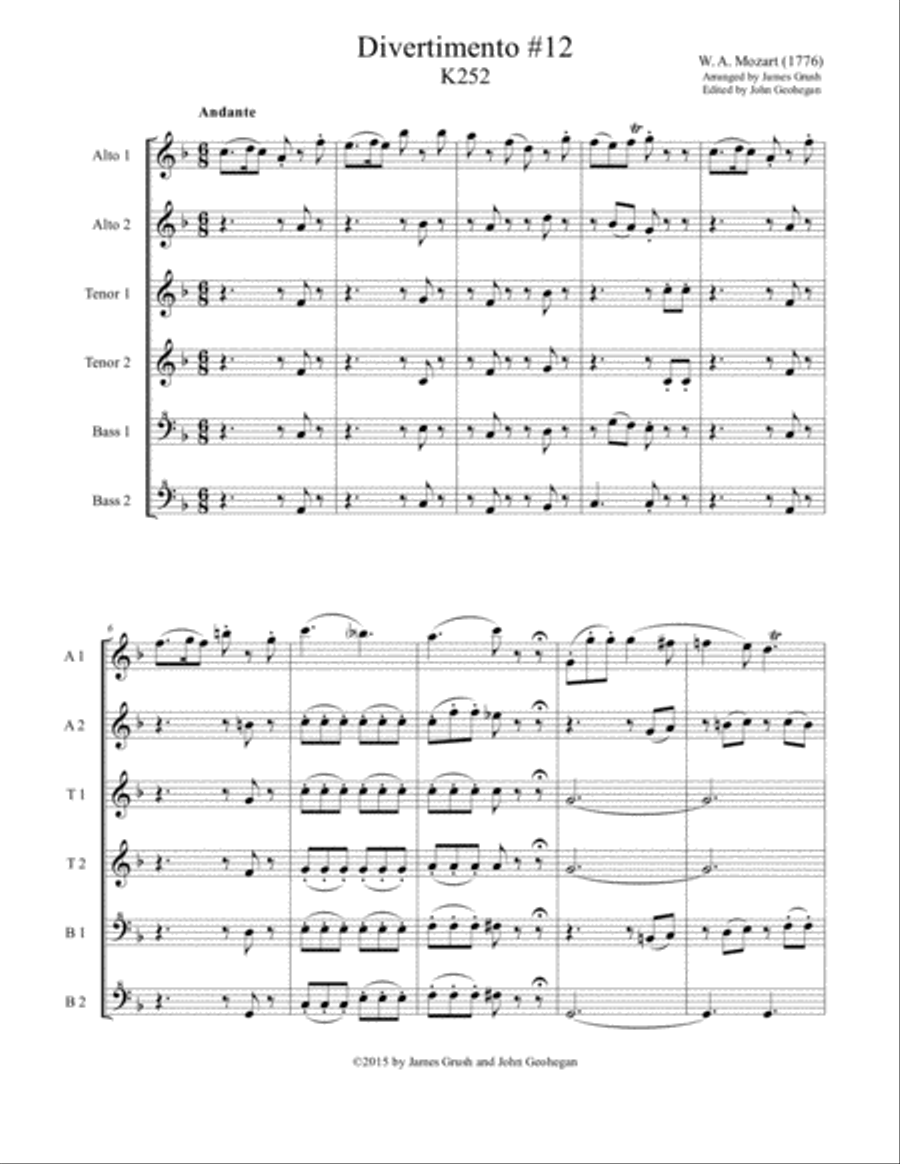 Mozart Divertimento #12 for Recorder Sextet Recorder scores gallery preview page 3