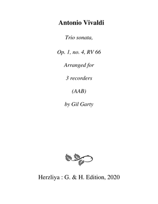 Book cover for Trio sonata Op.1, no.4, RV 66 (Arrangement for 3 recorders (AAB))