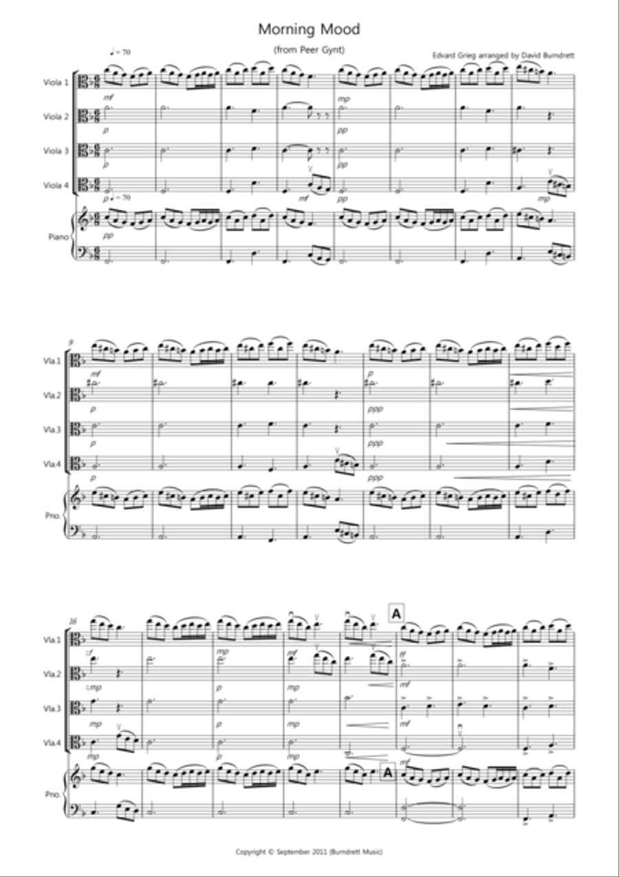 Morning Mood (from Peer Gynt) for Viola Quartet Viola Solo scores gallery preview page 1