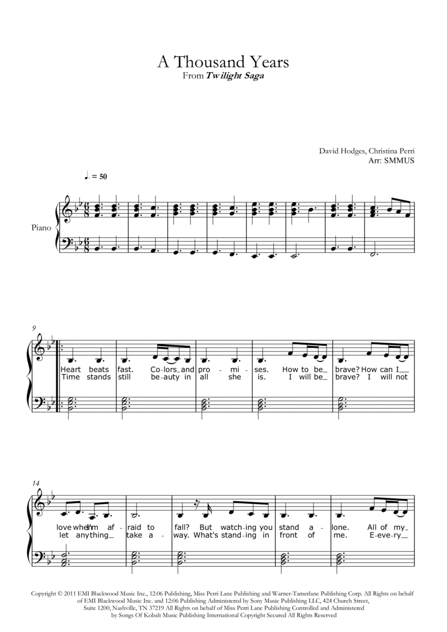 A Thousand Years Easy Piano scores gallery preview page 1
