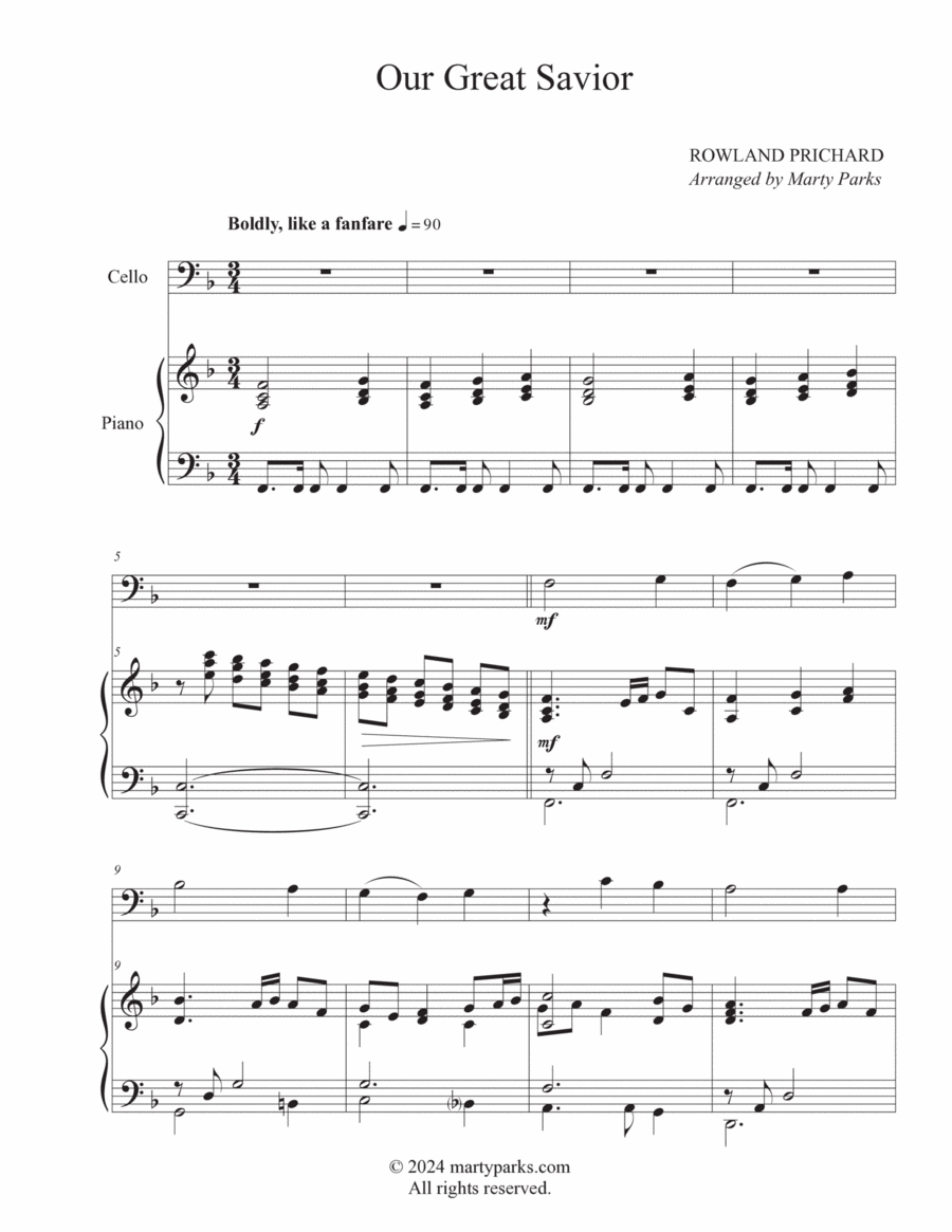 Our Great Savior (Cello-Piano) Piano scores gallery preview page 1