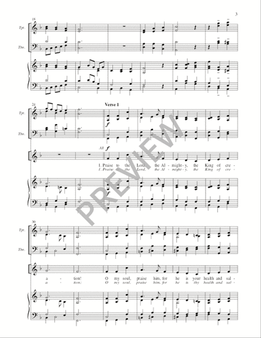 Praise to the Lord, the Almighty - Full Score and Parts 4-Part scores gallery preview page 3
