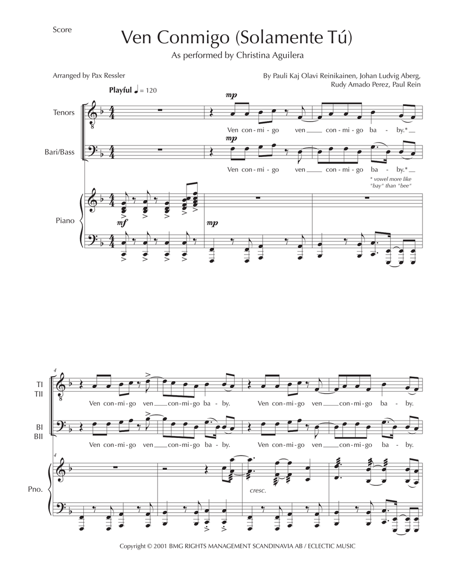 Ven Conmigo (solamente Tu) TTBB scores gallery preview page 1