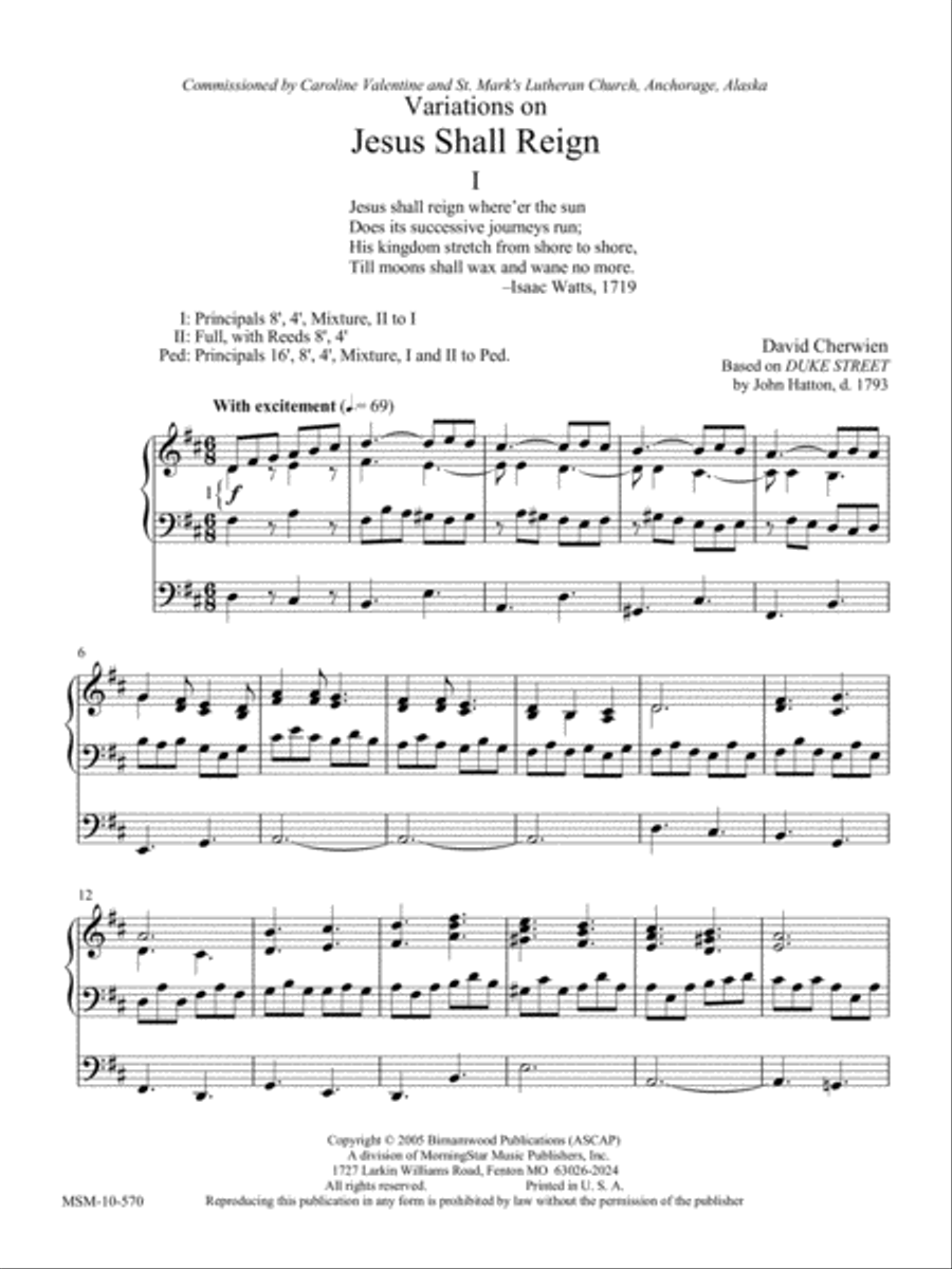 Variations on Jesus Shall Reign (Duke Street) Organ scores gallery preview page 2