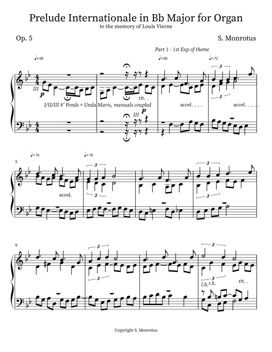 Prelude Internationale in Bb Major for Organ Piano Solo scores gallery preview page 1