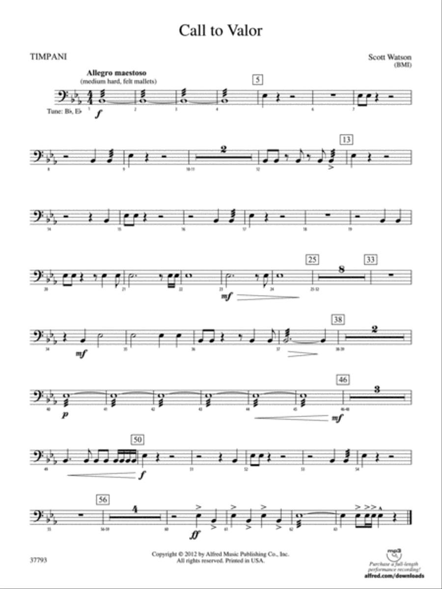 Call to Valor: Timpani Concert Band scores gallery preview page 1