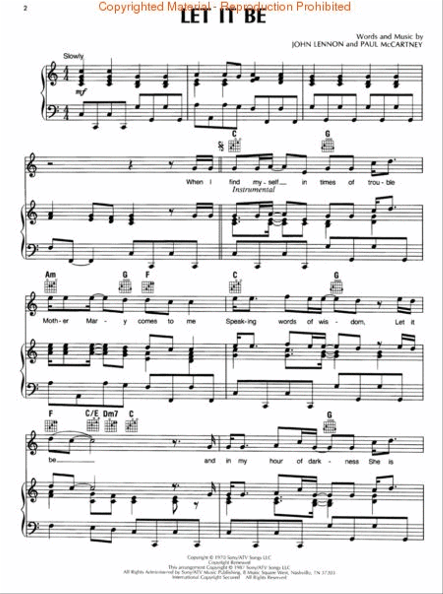 Let It Be Piano, Vocal, Guitar scores gallery preview page 2