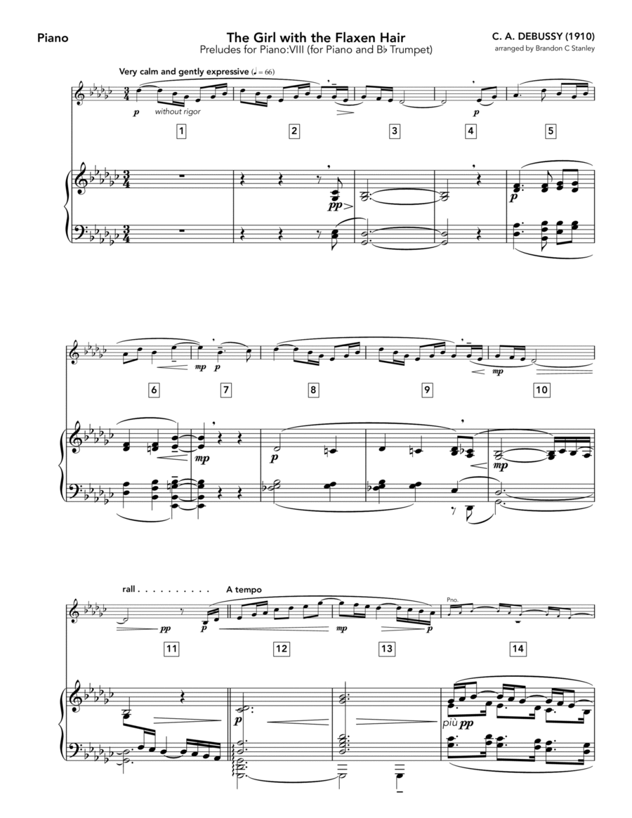La Fille aux Cheveux de Lin (The Girl with the Flaxen Hair) B-Flat Trumpet scores gallery preview page 1