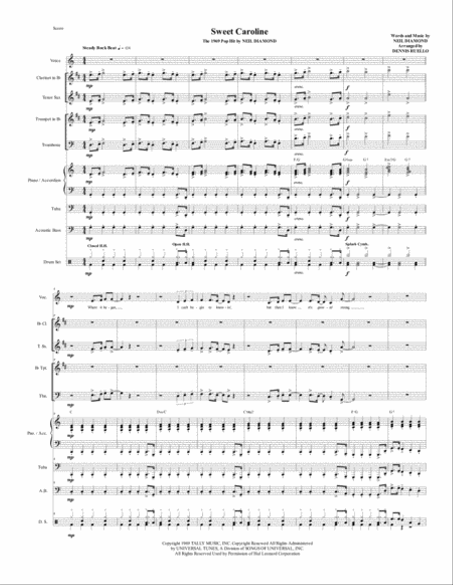 Sweet Caroline Large Ensemble scores gallery preview page 1