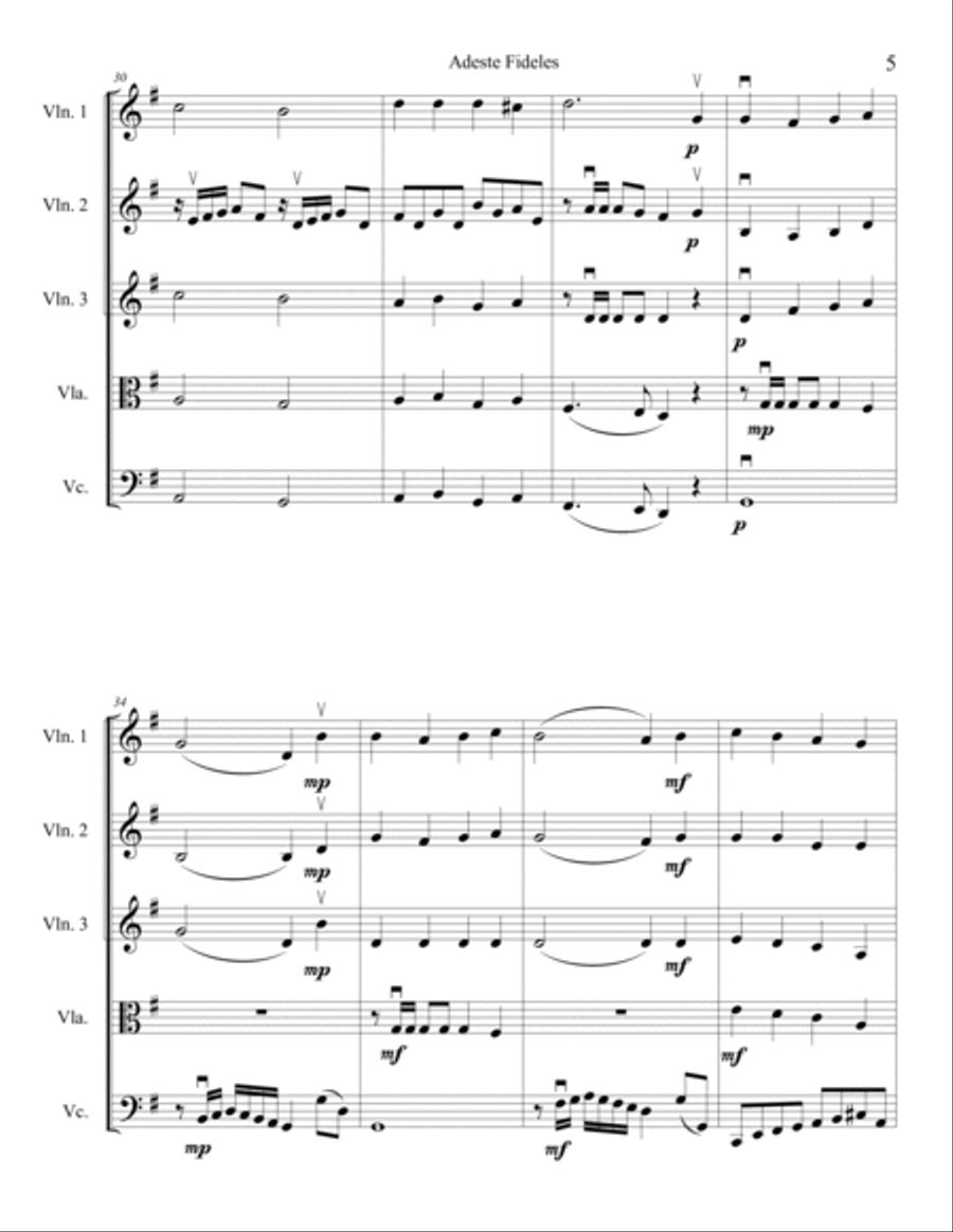 Adeste Fideles for String Quintet String Orchestra scores gallery preview page 6
