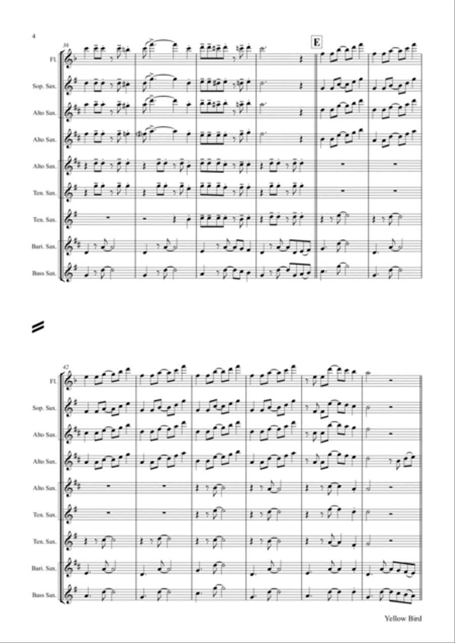 Yellow Bird - Haitian Folk Song - Calypso - Saxophone Quintet Saxophone Quintet scores gallery preview page 4