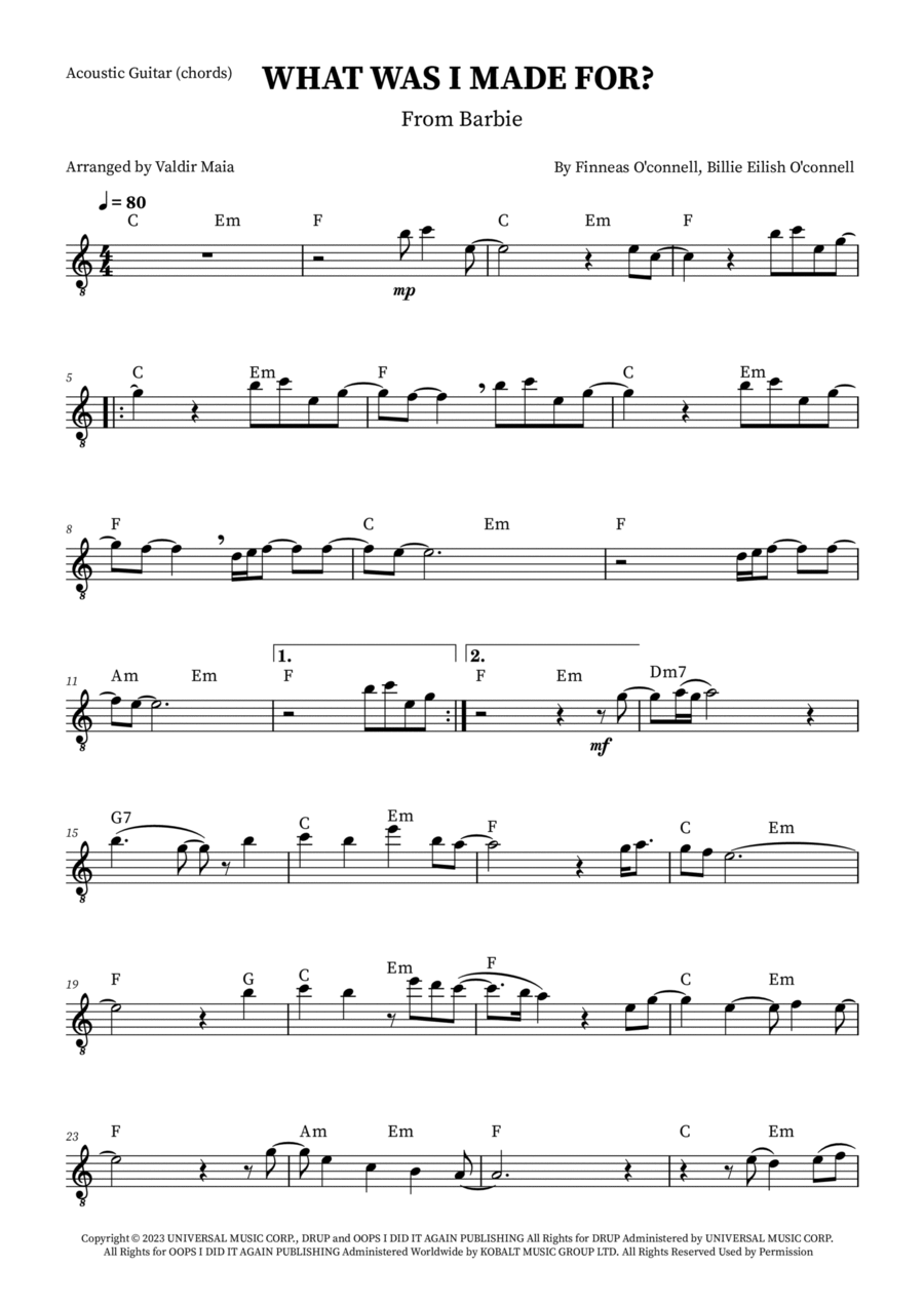 What Was I Made For? Electric Guitar scores gallery preview page 1