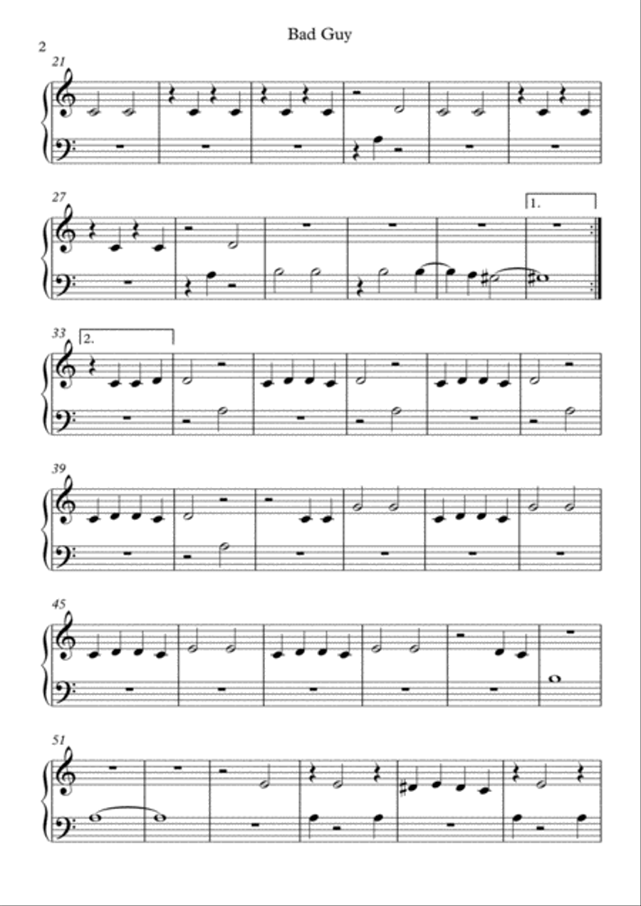 Bad Guy Easy Piano scores gallery preview page 2