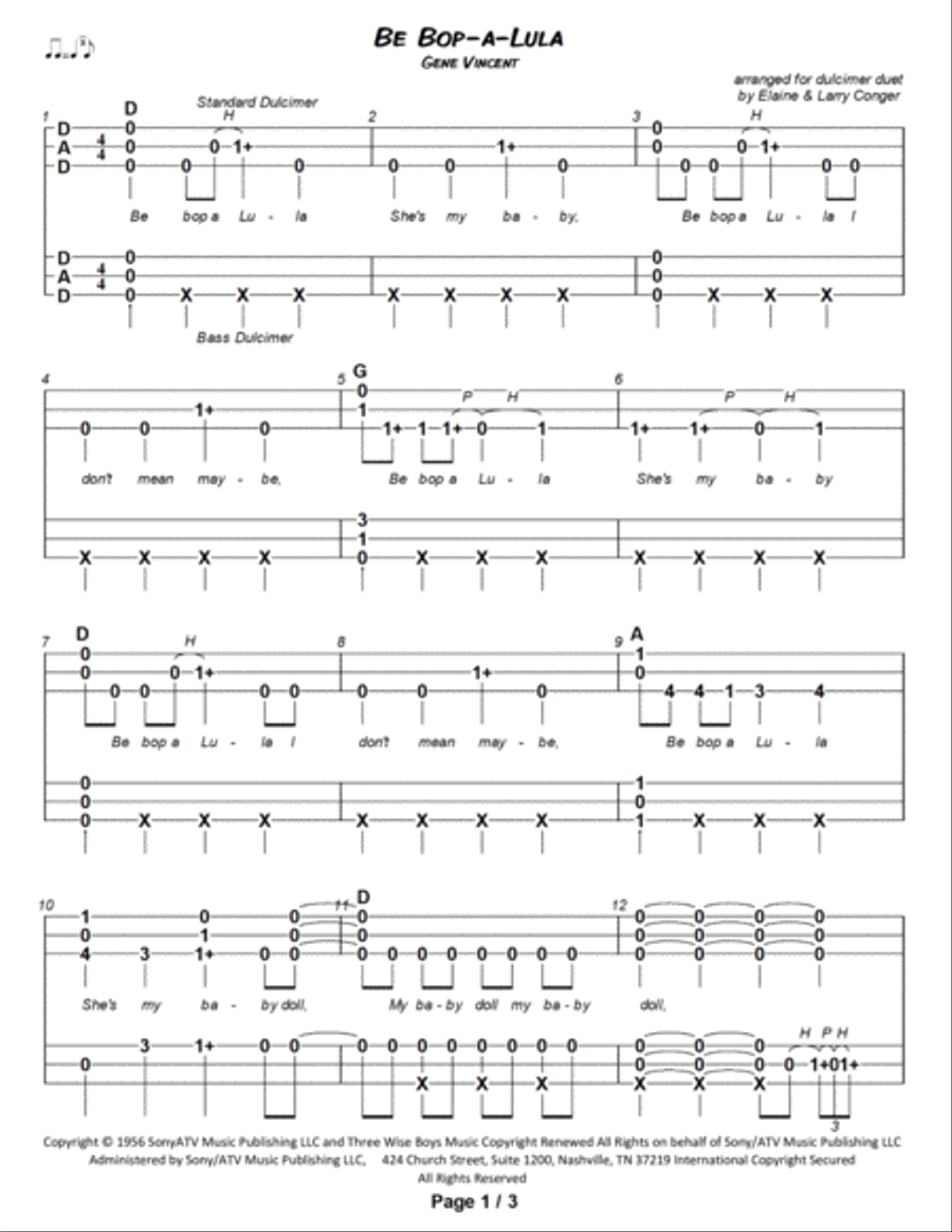 Be-bop-a-lula Dulcimer scores gallery preview page 2