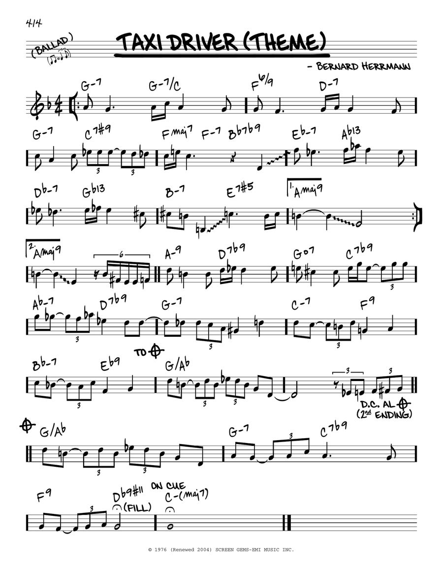 Taxi Driver (Theme) Piano scores gallery preview page 1