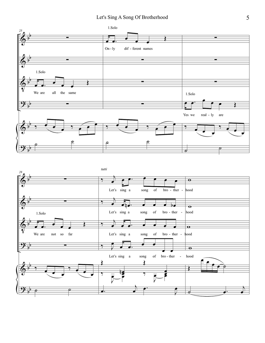 Let's Sing A Song Of Brotherhood 4-Part scores gallery preview page 5