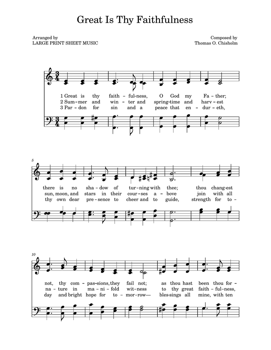 Great Is Thy Faithfulness | Hymnbook Version in Key of C Easy Piano scores gallery preview page 1