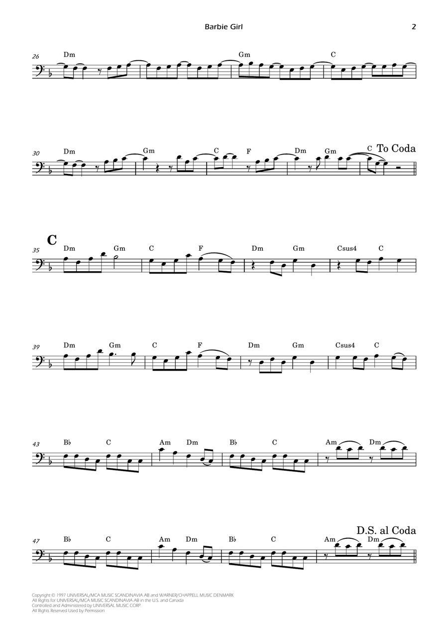 Barbie Girl Cello Solo scores gallery preview page 2