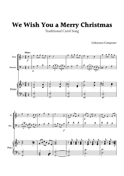 We Wish you a Merry Christmas for Flute and Bassoon Duet with Piano image number null