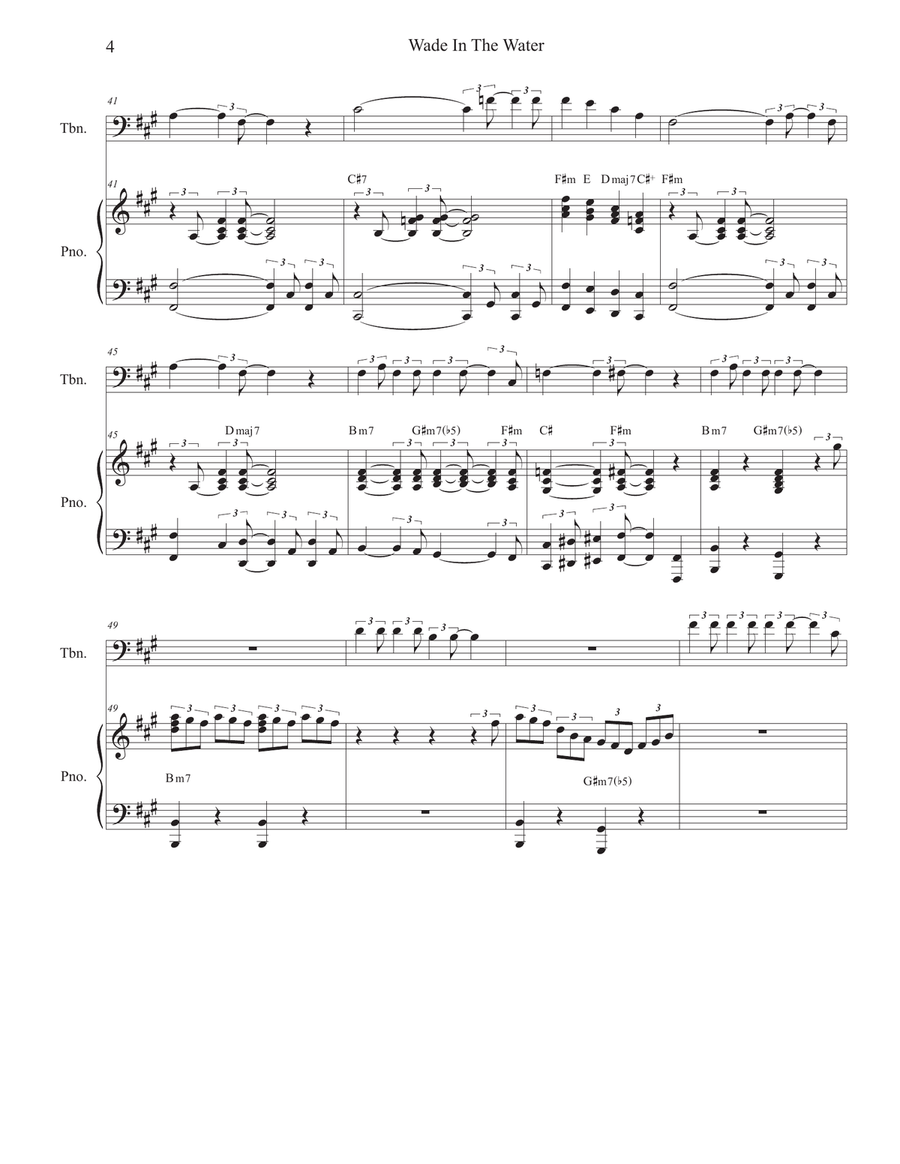 Wade In The Water (for Trombone solo and Piano) Piano scores gallery preview page 4