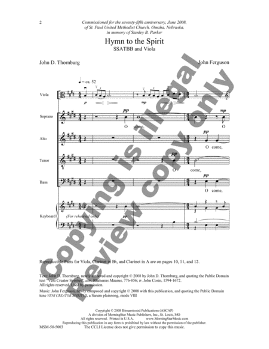 Hymn to the Spirit SSATBB scores gallery preview page 2