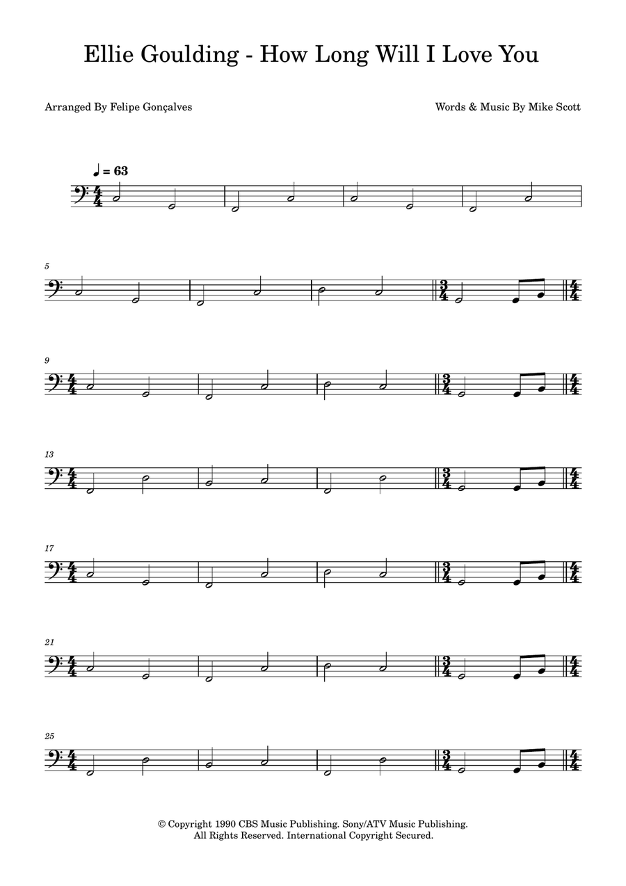 How Long Will I Love You Double Bass scores gallery preview page 1