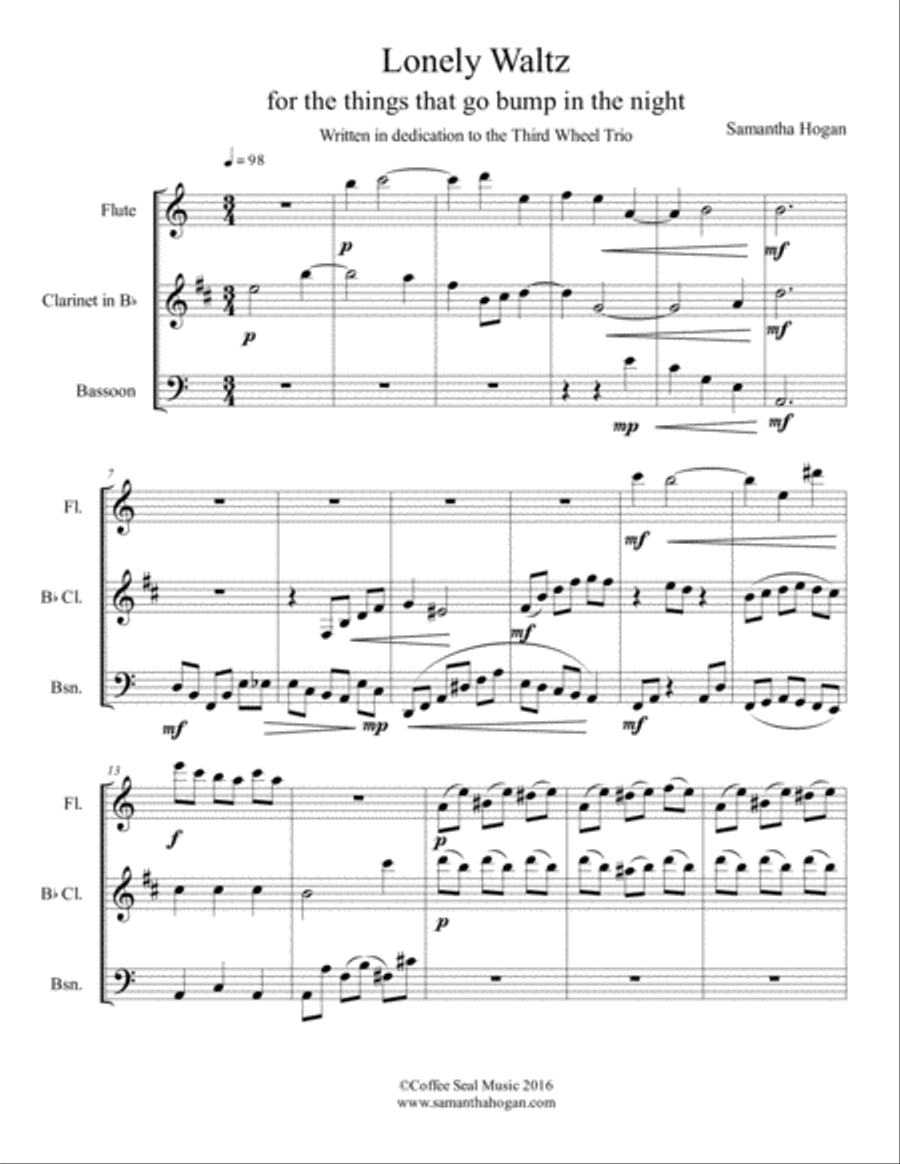 Lonely Waltz Woodwind Trio scores gallery preview page 3