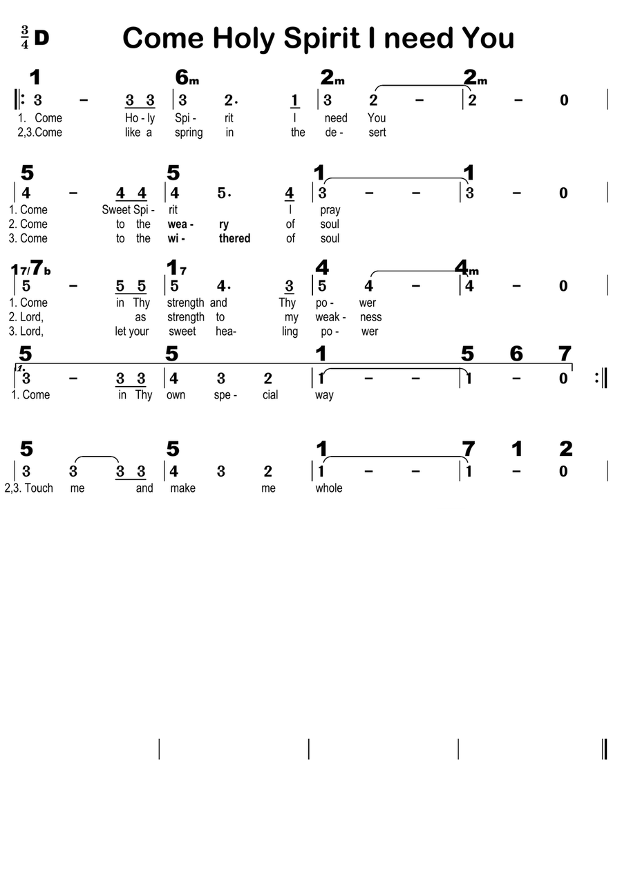 Come Holy Spirit I need You Piano scores gallery preview page 1