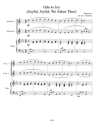 Ode to Joy (Joyful, Joyful, We Adore Thee) for alto sax duet with piano accompaniment
