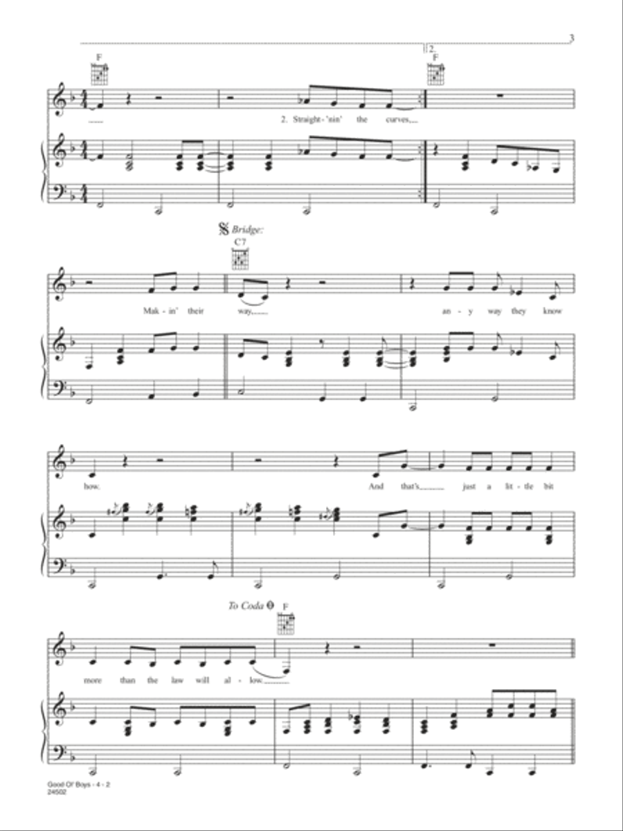 Good Ol' Boys (from The Dukes of Hazzard) Piano, Vocal, Guitar scores gallery preview page 2
