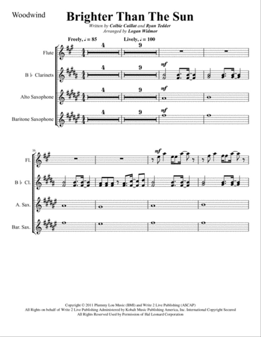 Brighter Than The Sun Brighter Than The Sun Small Ensemble scores gallery preview page 1