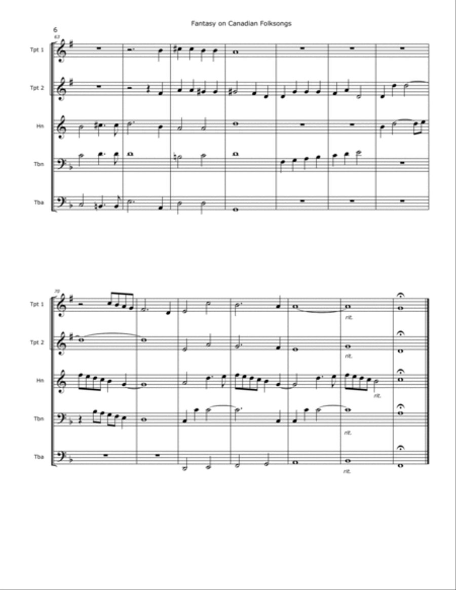 Fantasy of Canadian Folksongs Brass Ensemble scores gallery preview page 6
