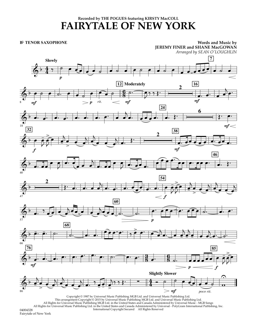 Fairytale of New York - Bb Tenor Saxophone Concert Band scores gallery preview page 1