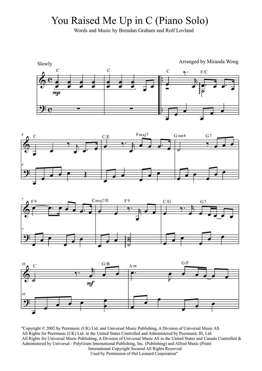 You Raise Me Up Easy Piano scores gallery preview page 1