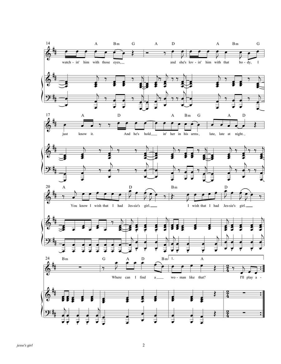 Jessie's Girl Piano, Vocal, Guitar scores gallery preview page 4