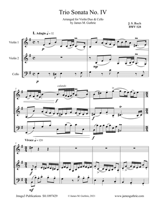 Book cover for BACH: Trio Sonata No. 4 BWV 528 for Violin Duo & Cello