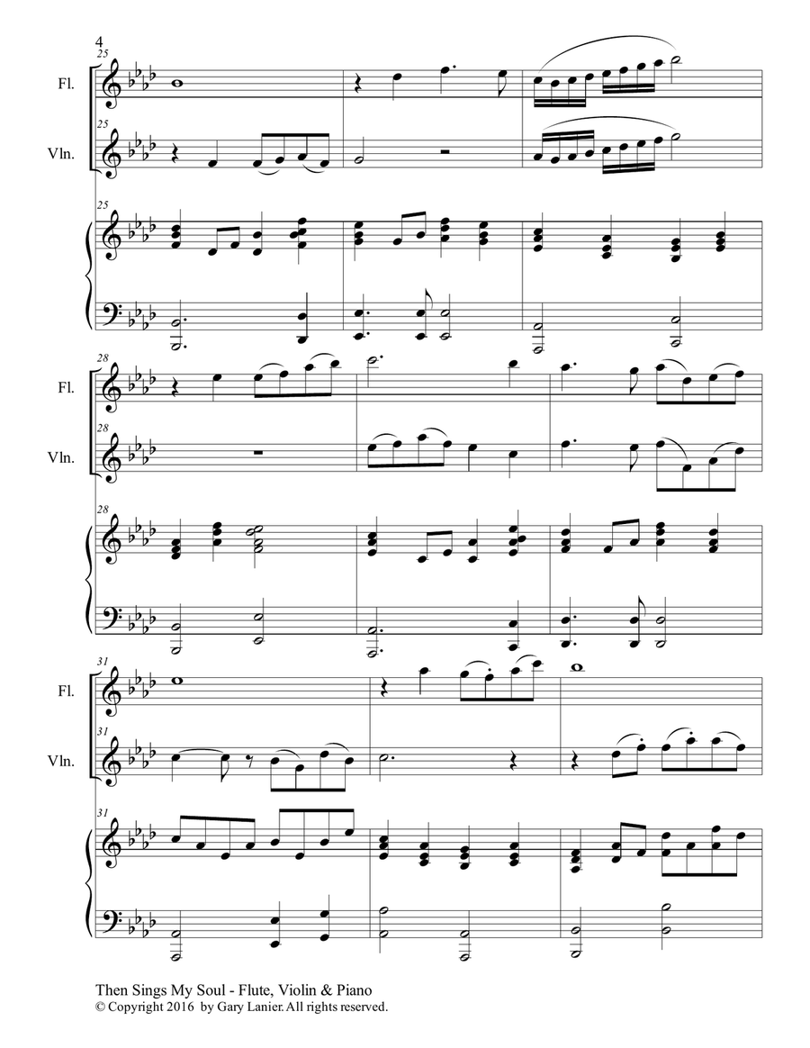 Trios for 3 GREAT HYMNS (Flute & Violin with Piano and Parts) Flute scores gallery preview page 5