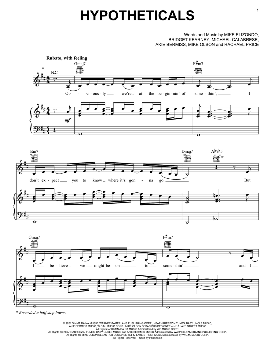 Hypotheticals Piano, Vocal, Guitar scores gallery preview page 1