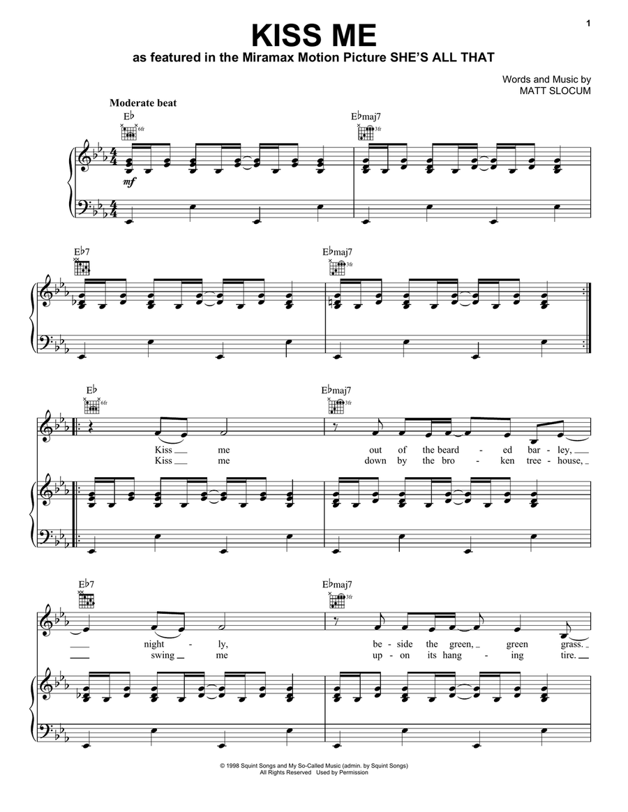 Kiss Me Piano, Vocal, Guitar scores gallery preview page 1